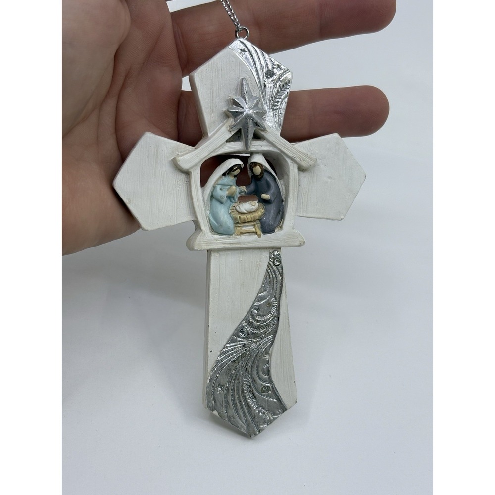 St Nicolas Square ornament Porcelain Cross Nativity Peace Love Faith Angel
